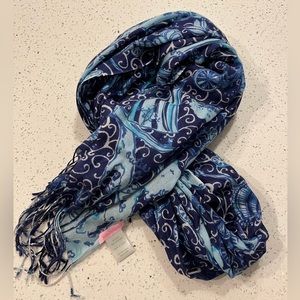 Lilly Pulitzer Cape Cod Scarf Wrap Navy Blue Accessory Preppy Nautical